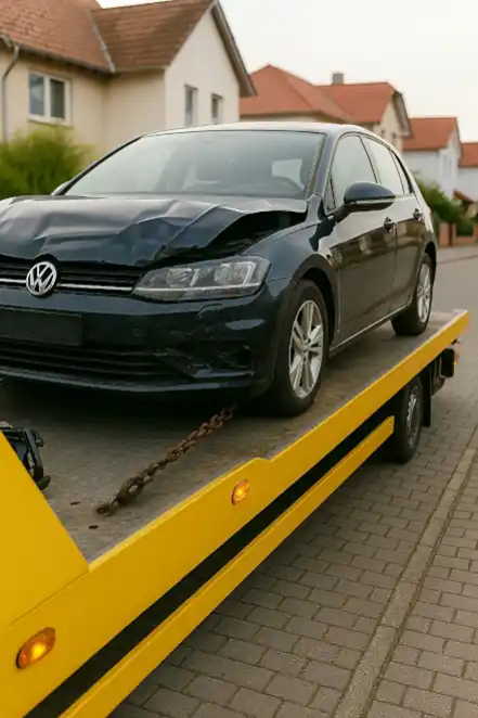 Ein defektes Fahrzeug wird abgeschleppt, um es im Rahmen des Autoankaufs in Gotha zu verkaufen.
