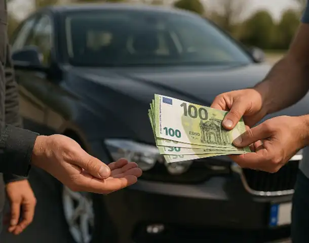Ein Kunde erhält eine Bargeldzahlung beim Autoankauf in Gotha für sein Fahrzeug.